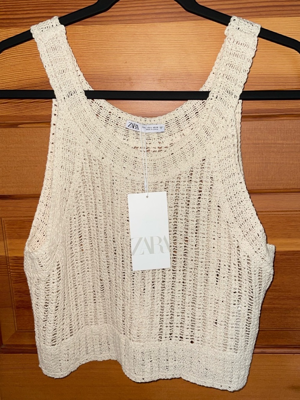 ZARA Cream Open-Knit Tank Top - LARGE - NWT